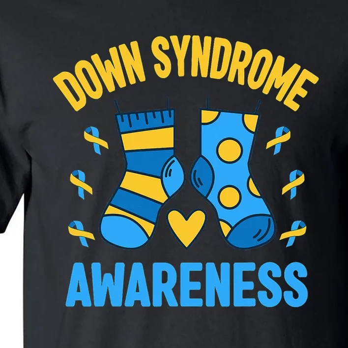 Down Syndrome Awareness Socks T21 Blue Yellow Ribbon Tall T-Shirt