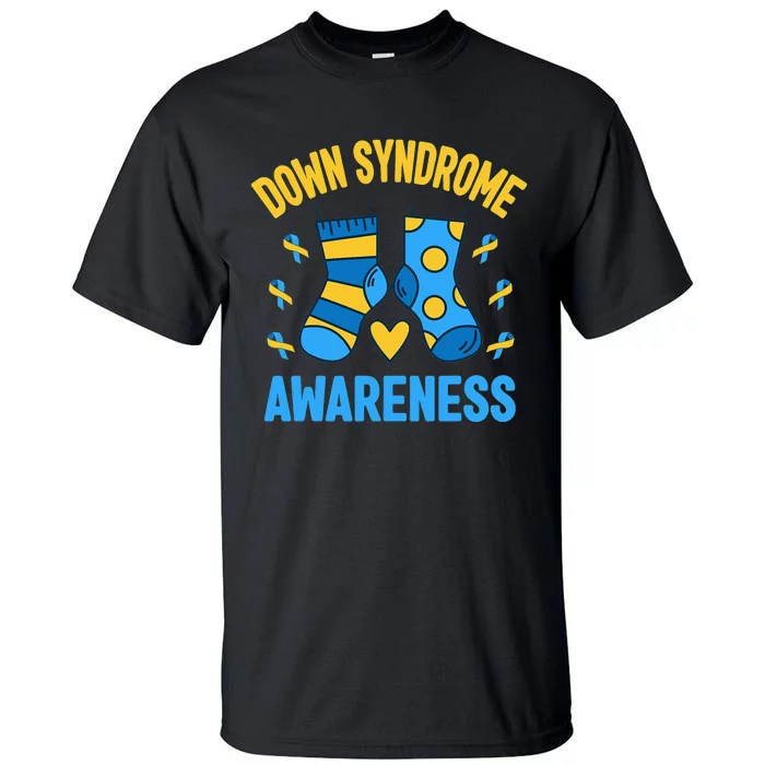 Down Syndrome Awareness Socks T21 Blue Yellow Ribbon Tall T-Shirt