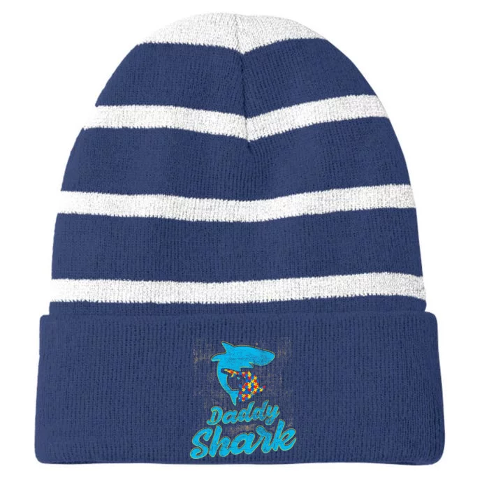 Daddy Shark Autism Awareness For Dad Father Striped Beanie with Solid Band