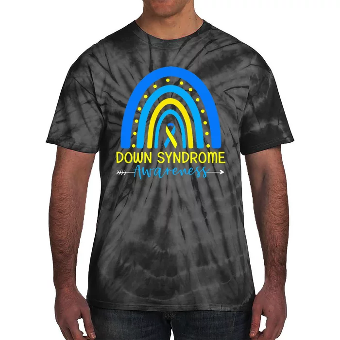 Down Syndrome Awareness Ribbon Boho Rainbow Yellow Blue Tie-Dye T-Shirt