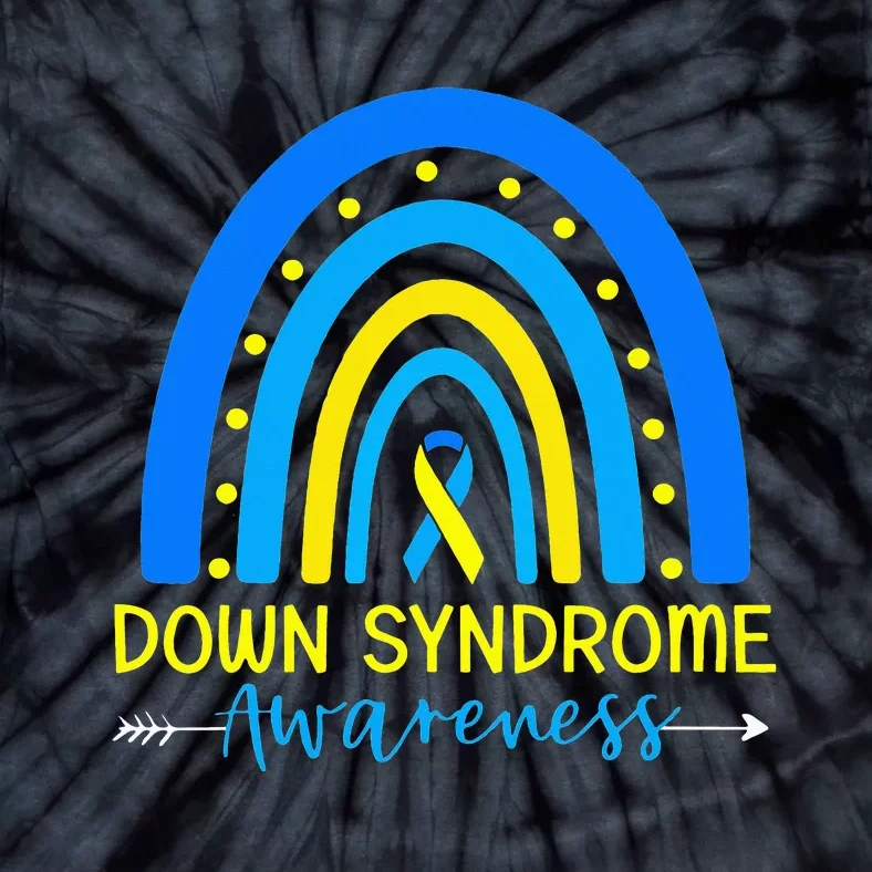 Down Syndrome Awareness Ribbon Boho Rainbow Yellow Blue Tie-Dye T-Shirt