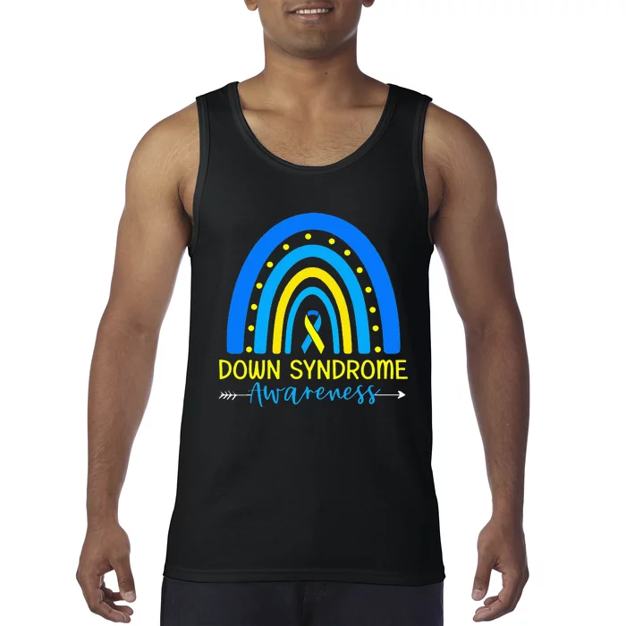 Down Syndrome Awareness Ribbon Boho Rainbow Yellow Blue Tank Top