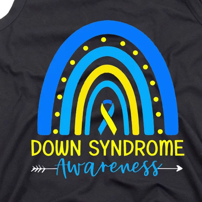 Down Syndrome Awareness Ribbon Boho Rainbow Yellow Blue Tank Top