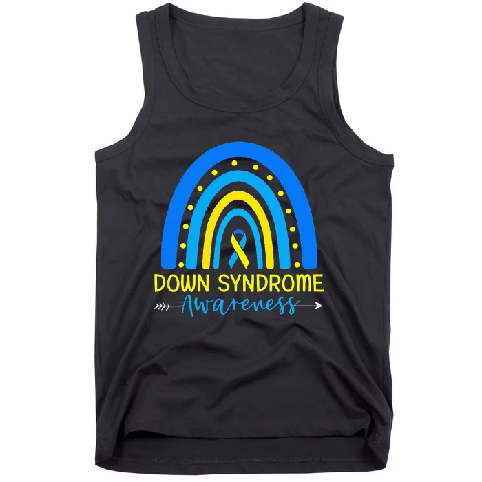 Down Syndrome Awareness Ribbon Boho Rainbow Yellow Blue Tank Top