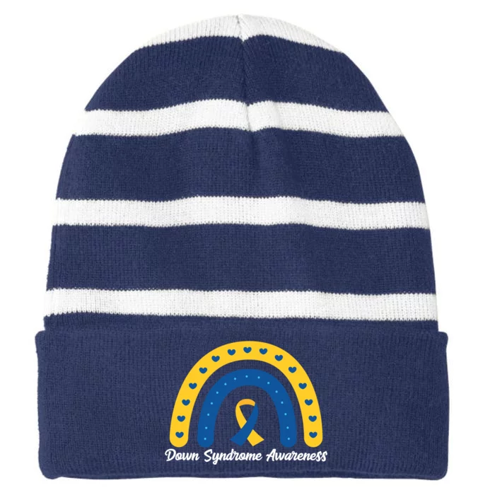 Down Syndrome Awareness Rainbow Ribbon Striped Beanie with Solid Band