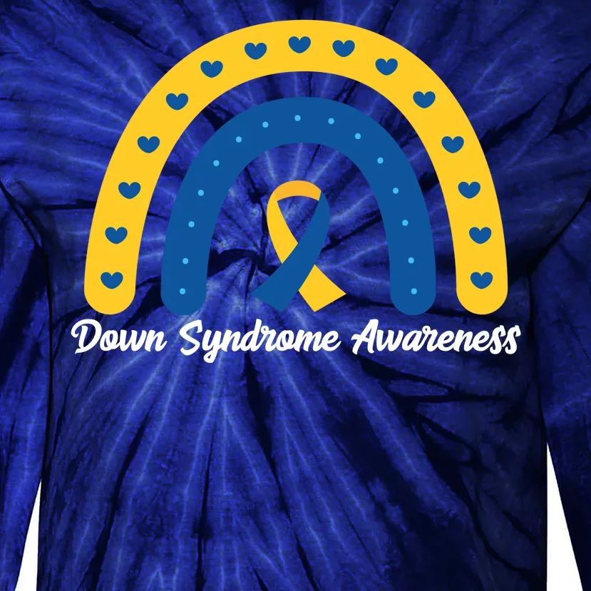 Down Syndrome Awareness Rainbow Ribbon Tie-Dye Long Sleeve Shirt