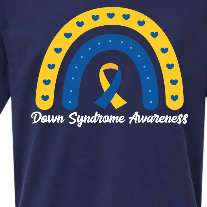 Down Syndrome Awareness Rainbow Ribbon Sueded Cloud Jersey T-Shirt