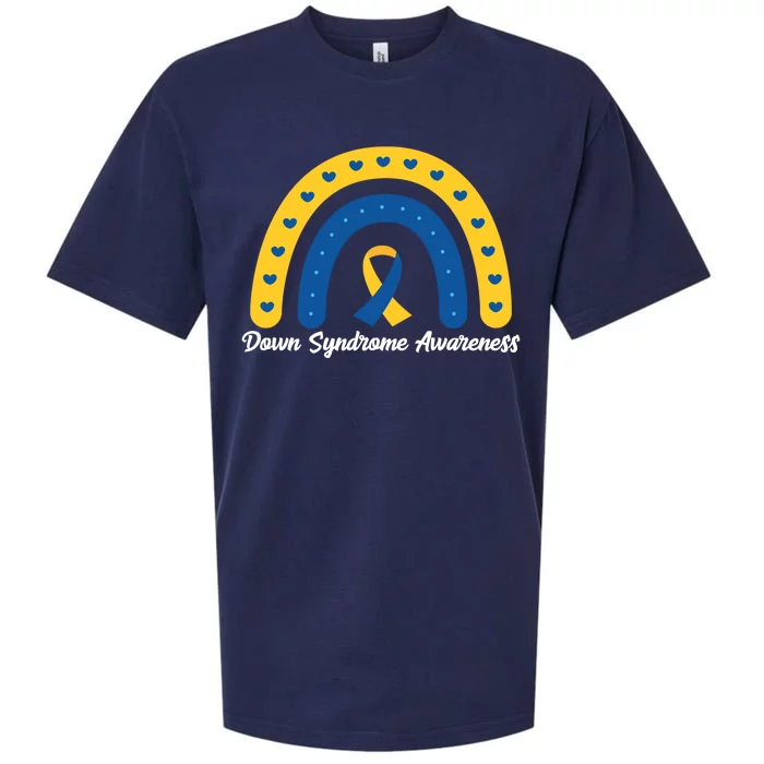 Down Syndrome Awareness Rainbow Ribbon Sueded Cloud Jersey T-Shirt