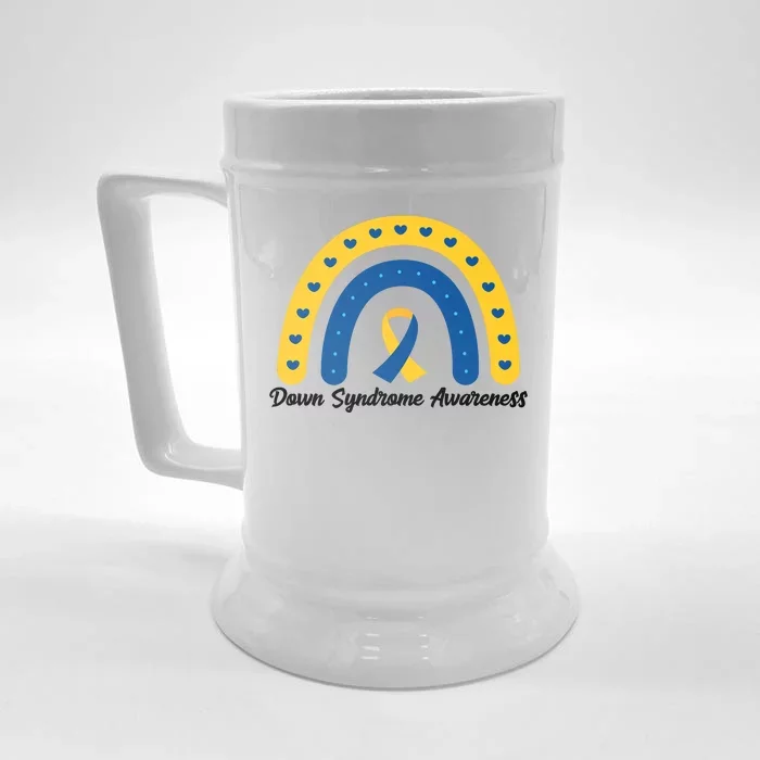 Down Syndrome Awareness Rainbow Ribbon Front & Back Beer Stein