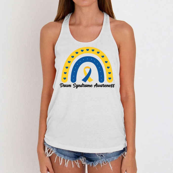 Down Syndrome Awareness Rainbow Ribbon Women's Knotted Racerback Tank