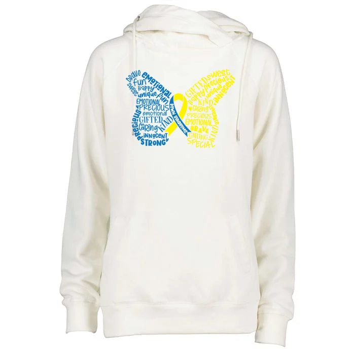 Down Syndrome Awareness Butterfly Womens Funnel Neck Pullover Hood