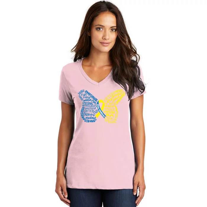 Down Syndrome Awareness Butterfly Women's V-Neck T-Shirt