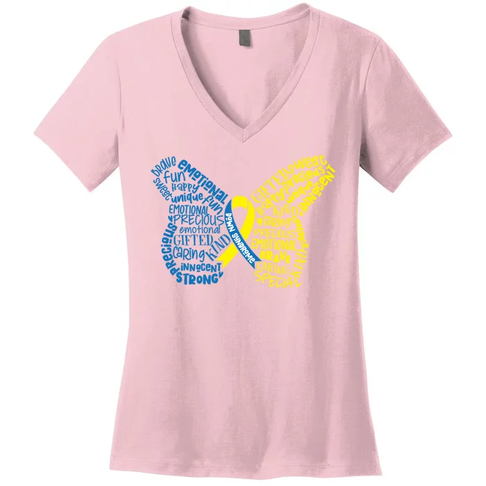 Down Syndrome Awareness Butterfly Women's V-Neck T-Shirt