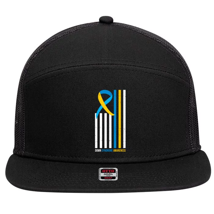 Down Syndrome Awareness Ribbon Flag 7 Panel Mesh Trucker Snapback Hat