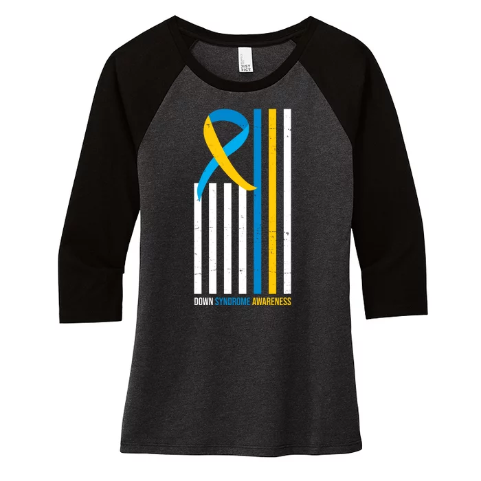 Down Syndrome Awareness Ribbon Flag Women's Tri-Blend 3/4-Sleeve Raglan Shirt