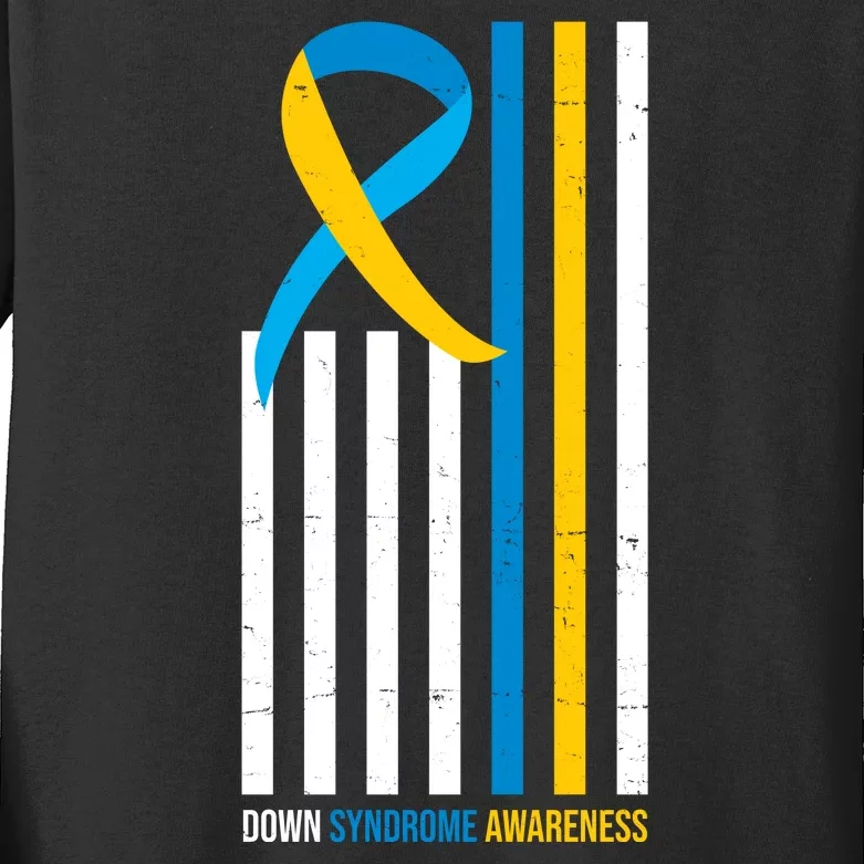 Down Syndrome Awareness Ribbon Flag Kids Long Sleeve Shirt