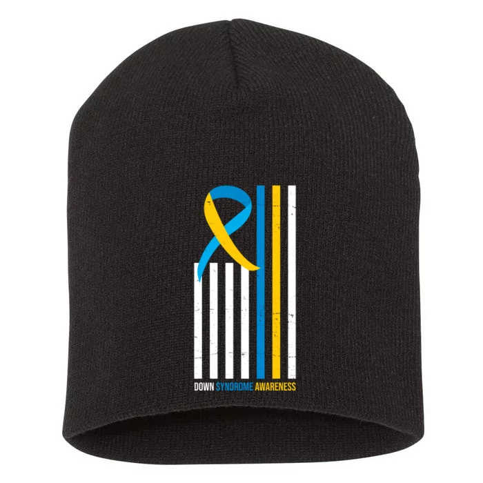 Down Syndrome Awareness Ribbon Flag Short Acrylic Beanie