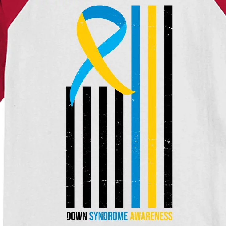 Down Syndrome Awareness Ribbon Flag Kids Colorblock Raglan Jersey