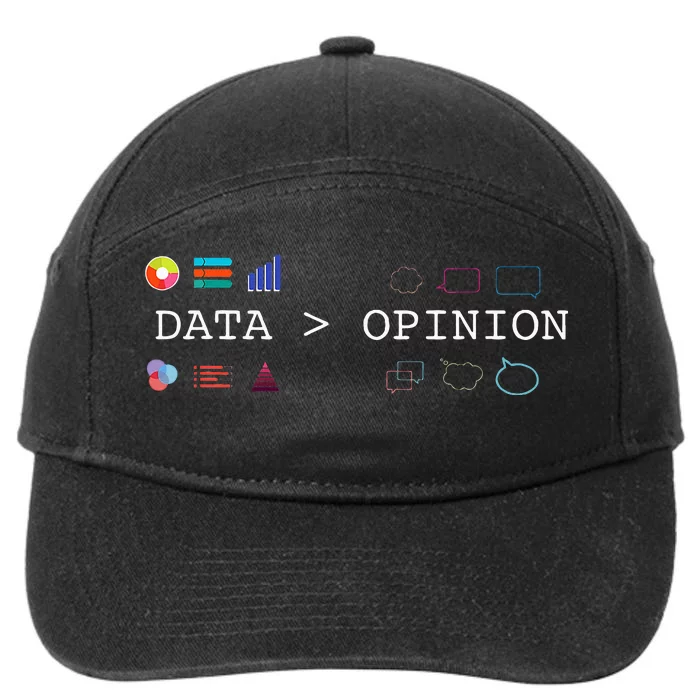 Data Science And Statistics Data Is Greater Than Opinion 7-Panel Snapback Hat