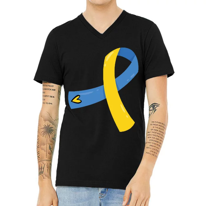 Down Syndrome Awareness Ribbon V-Neck T-Shirt