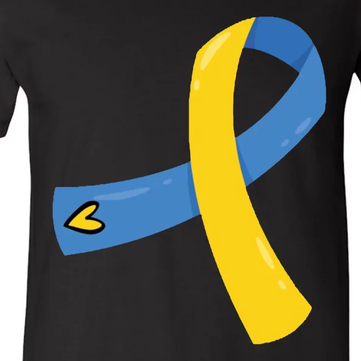 Down Syndrome Awareness Ribbon V-Neck T-Shirt