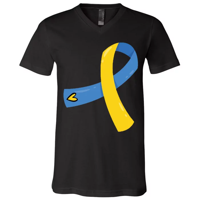 Down Syndrome Awareness Ribbon V-Neck T-Shirt