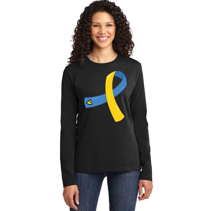 Down Syndrome Awareness Ribbon Ladies Long Sleeve Shirt