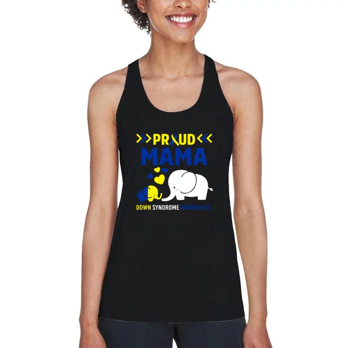 Down Syndrome Awareness Mama Mom Elephant Trisomy 21 Mother's Day Gift Women's Racerback Tank