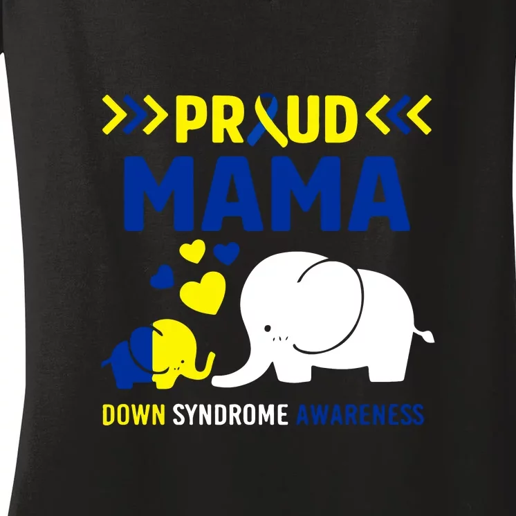 Down Syndrome Awareness Mama Mom Elephant Trisomy 21 Mother's Day Gift Women's V-Neck T-Shirt