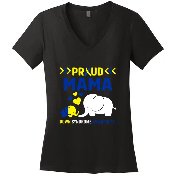 Down Syndrome Awareness Mama Mom Elephant Trisomy 21 Mother's Day Gift Women's V-Neck T-Shirt