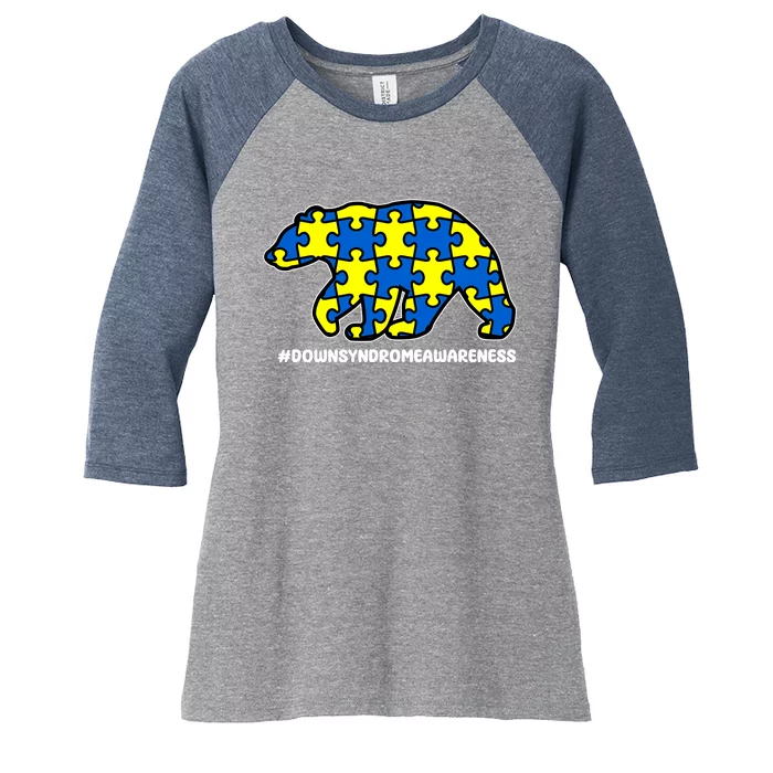 Down Syndrome Awareness Bear Women's Tri-Blend 3/4-Sleeve Raglan Shirt