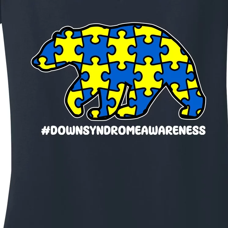 Down Syndrome Awareness Bear Women's V-Neck T-Shirt