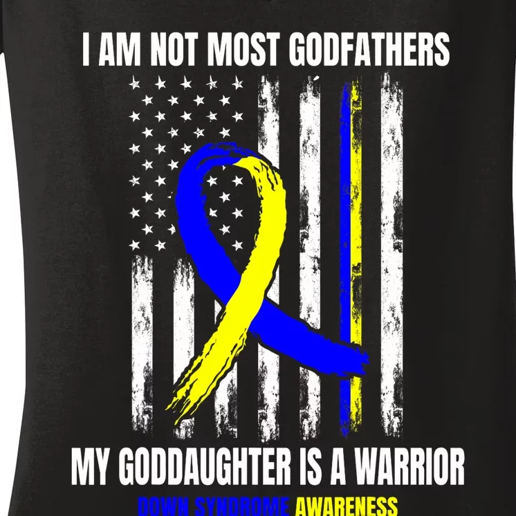 Down Syndrome Awareness Godfather Goddaughter American Flag Women's V-Neck T-Shirt