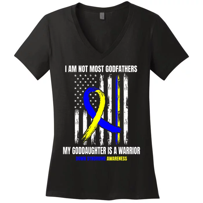 Down Syndrome Awareness Godfather Goddaughter American Flag Women's V-Neck T-Shirt