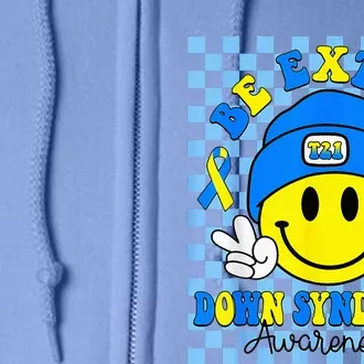 Down Syndrome Awareness Be Extra Yellow And Blue Smile Face Full Zip Hoodie