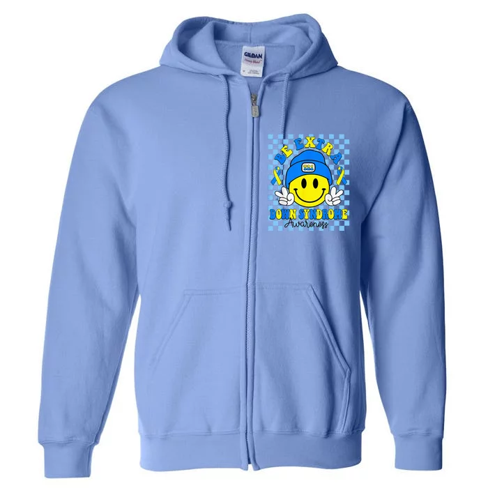 Down Syndrome Awareness Be Extra Yellow And Blue Smile Face Full Zip Hoodie