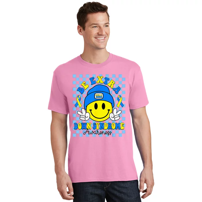 Down Syndrome Awareness Be Extra Yellow And Blue Smile Face T-Shirt