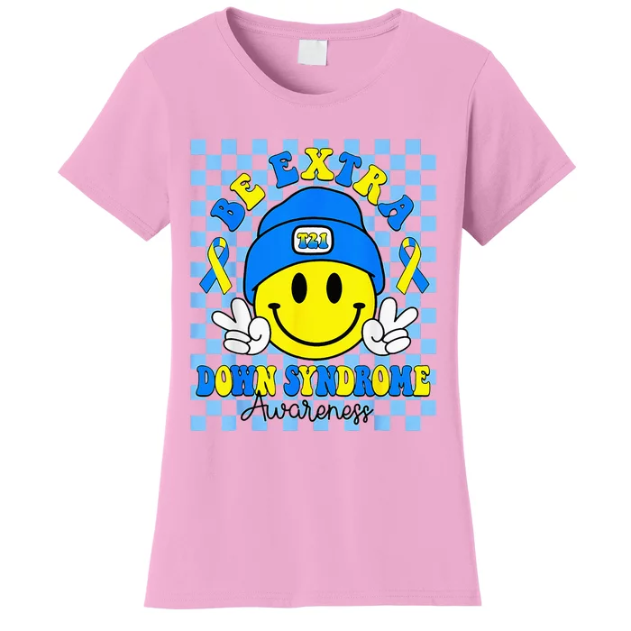 Down Syndrome Awareness Be Extra Yellow And Blue Smile Face Women's T-Shirt