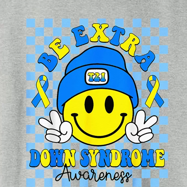 Down Syndrome Awareness Be Extra Yellow And Blue Smile Face Women's Crop Top Tee