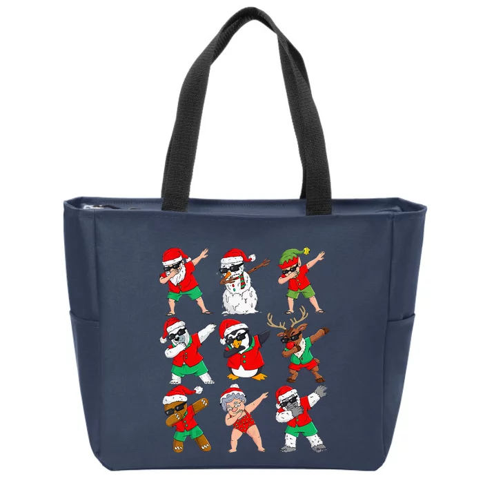 Dabbing Santa And Friends Christmas In July Xmas Zip Tote Bag