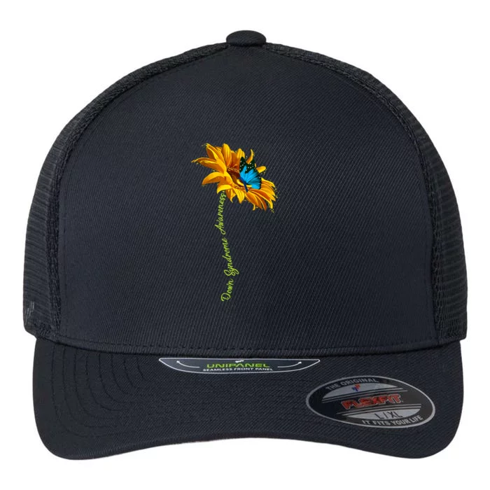 Down Syndrome Awareness Butterfly Sunflower Flexfit Unipanel Trucker Cap