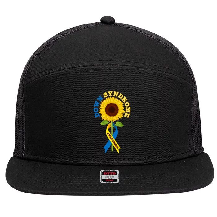 Down Syndrome Awareness Sunflower Ribbon 7 Panel Mesh Trucker Snapback Hat