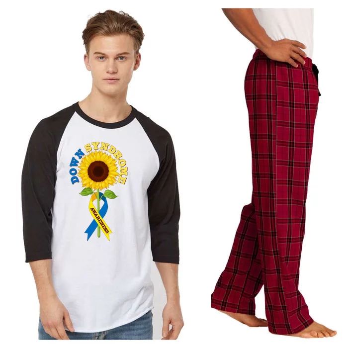 Down Syndrome Awareness Sunflower Ribbon Raglan Sleeve Pajama Set