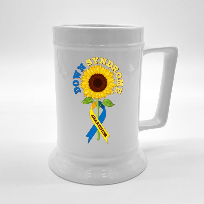 Down Syndrome Awareness Sunflower Ribbon Front & Back Beer Stein