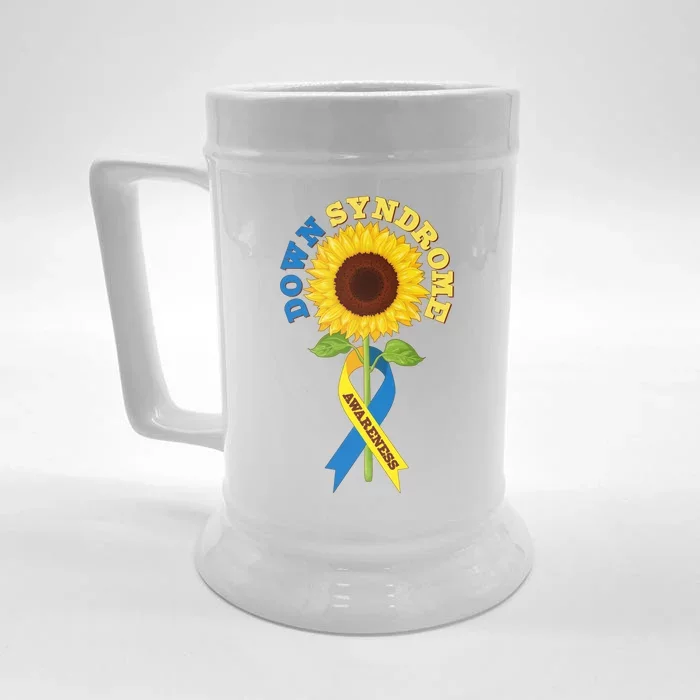 Down Syndrome Awareness Sunflower Ribbon Front & Back Beer Stein