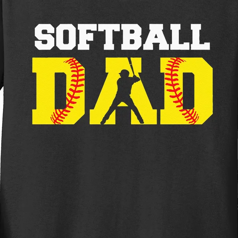 Dad Softball Apparel Yellow Softball Dad Kids Long Sleeve Shirt