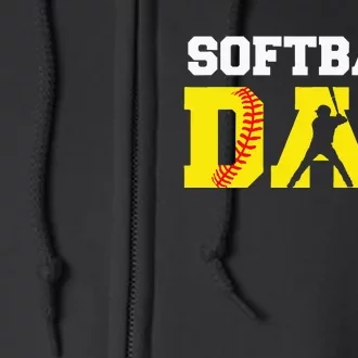 Dad Softball Apparel Yellow Softball Dad Full Zip Hoodie