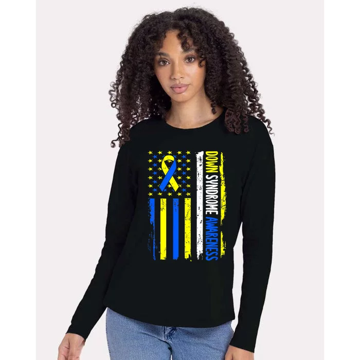 Down Syndrome Awareness American Flag T21 Down Syndrome Womens Cotton Relaxed Long Sleeve T-Shirt