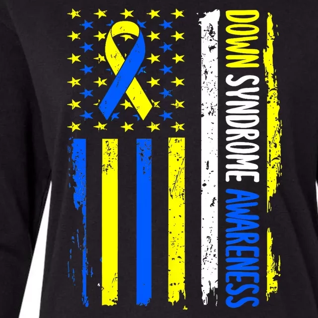 Down Syndrome Awareness American Flag T21 Down Syndrome Womens Cotton Relaxed Long Sleeve T-Shirt