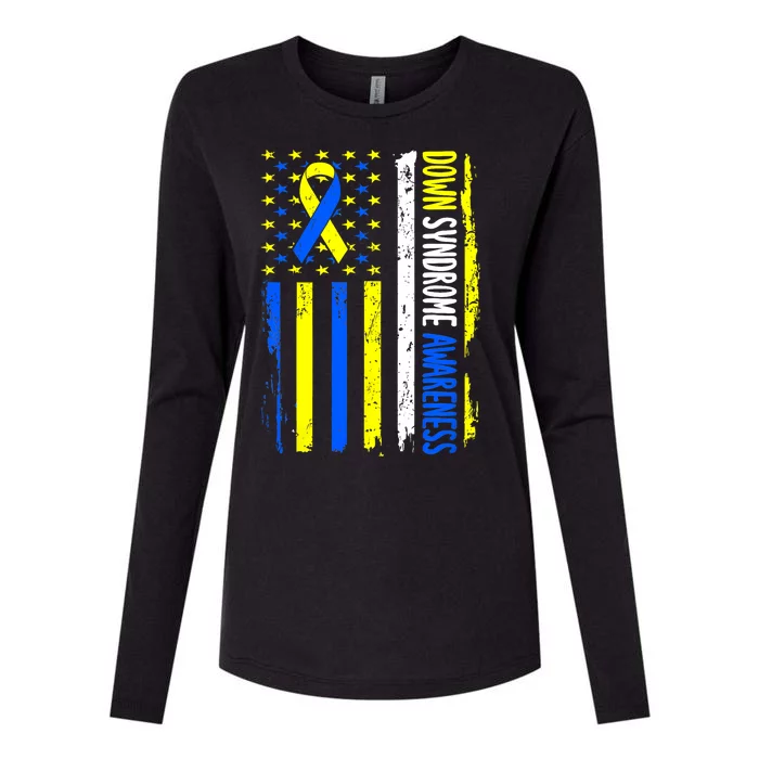 Down Syndrome Awareness American Flag T21 Down Syndrome Womens Cotton Relaxed Long Sleeve T-Shirt